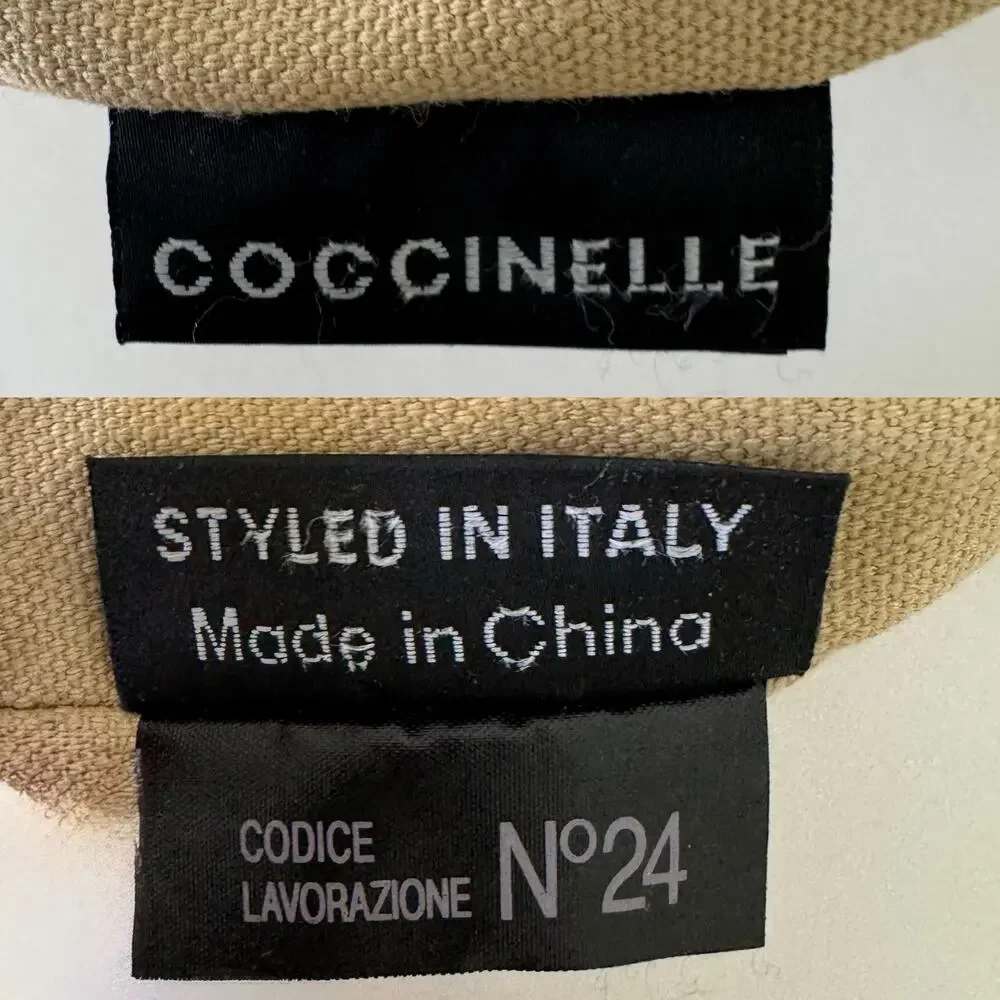 Coccinelle Textured Nylon Leather Trim Hobo Shoulder Bag Neutral Sandshell Beige